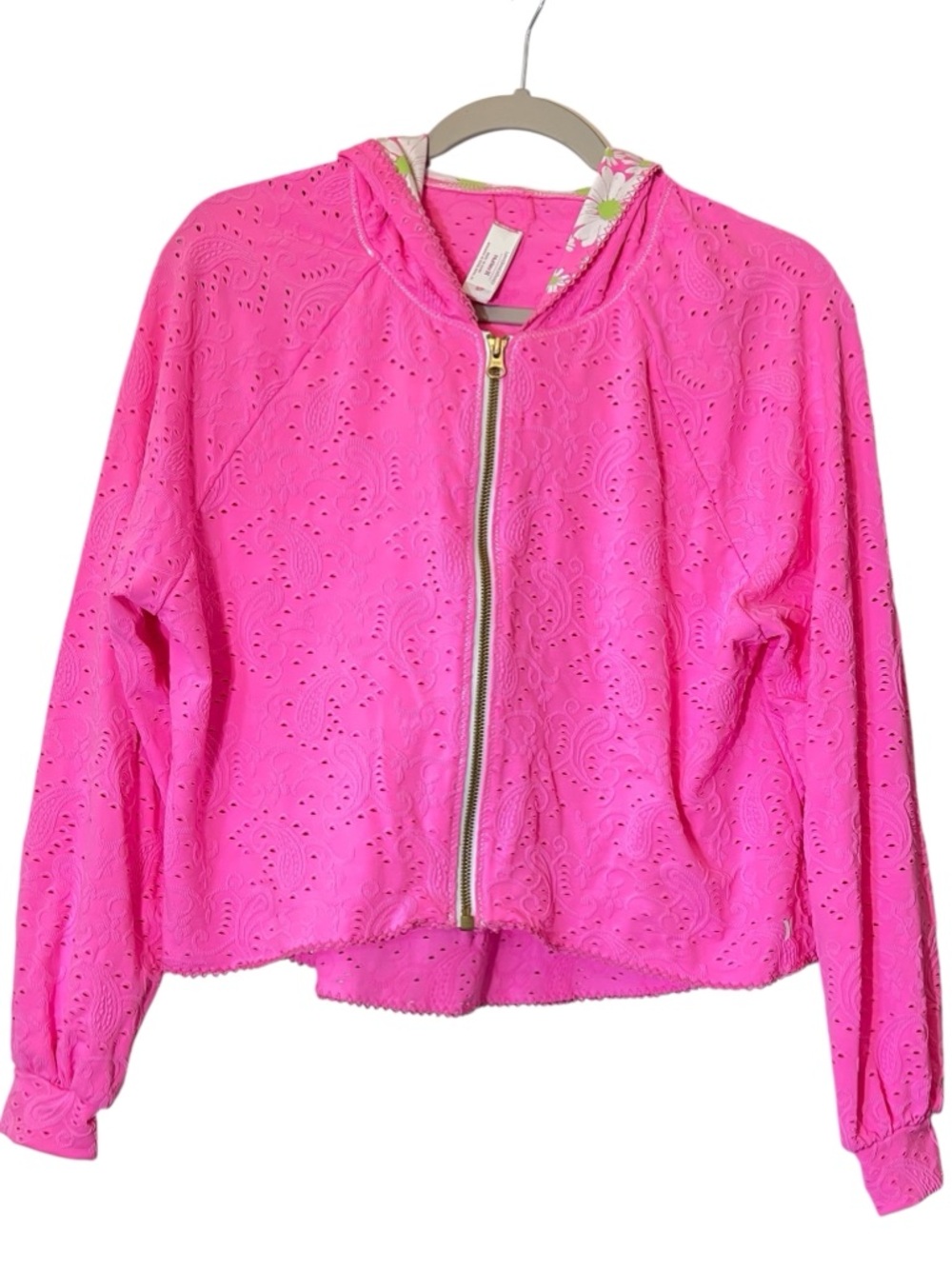 LoveShackFancy x Hurley Eyelet Paisley Zip-Up Hoodie Sz S Hot Pink Spring Break